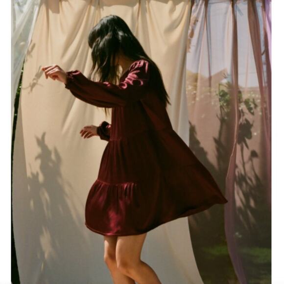 Lacausa Iris Burgundy Tiered Long-Sleeve Dress - Picture 1 of 6
